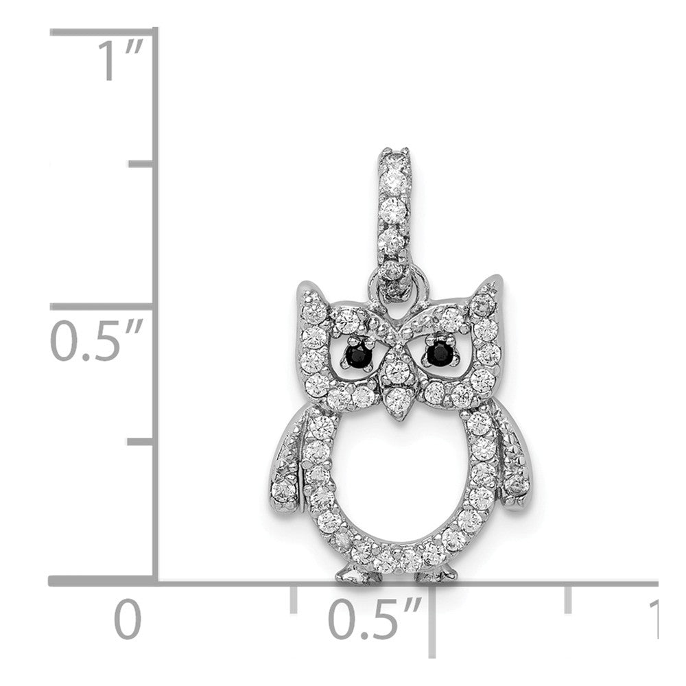 Million Charms 925 Sterling Silver Rhodium-Plated (Cubic Zirconia) CZ Owl Pendant