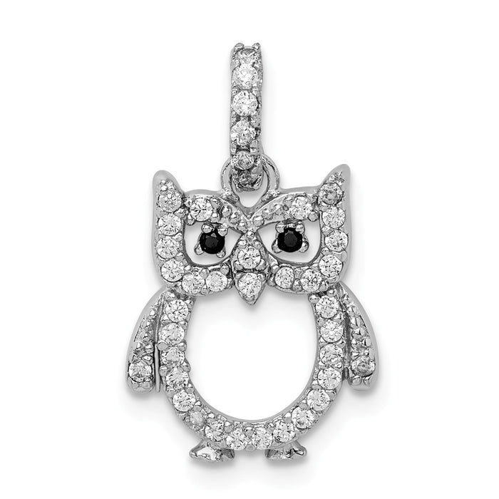 Million Charms 925 Sterling Silver Rhodium-Plated (Cubic Zirconia) CZ Owl Pendant