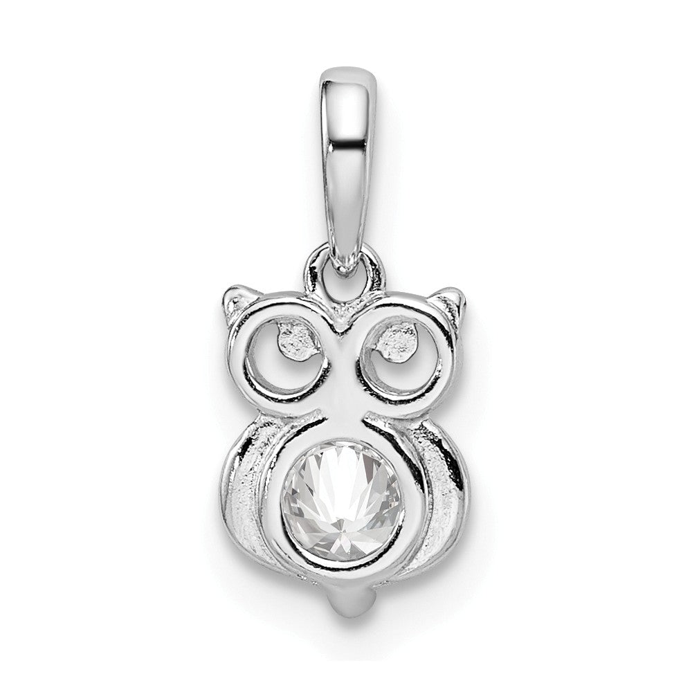 Million Charms 925 Sterling Silver Rhodium-plated Plated (Cubic Zirconia) CZ Owl Pendant