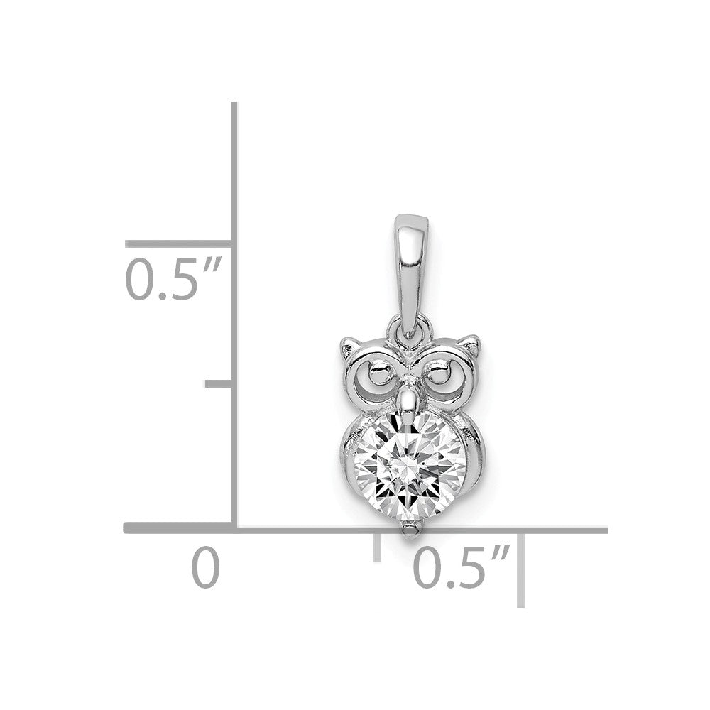 Million Charms 925 Sterling Silver Rhodium-plated Plated (Cubic Zirconia) CZ Owl Pendant