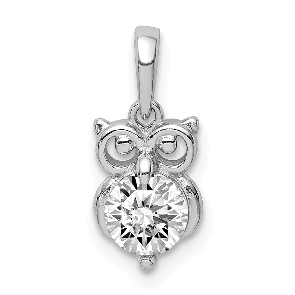 Million Charms 925 Sterling Silver Rhodium-plated Plated (Cubic Zirconia) CZ Owl Pendant