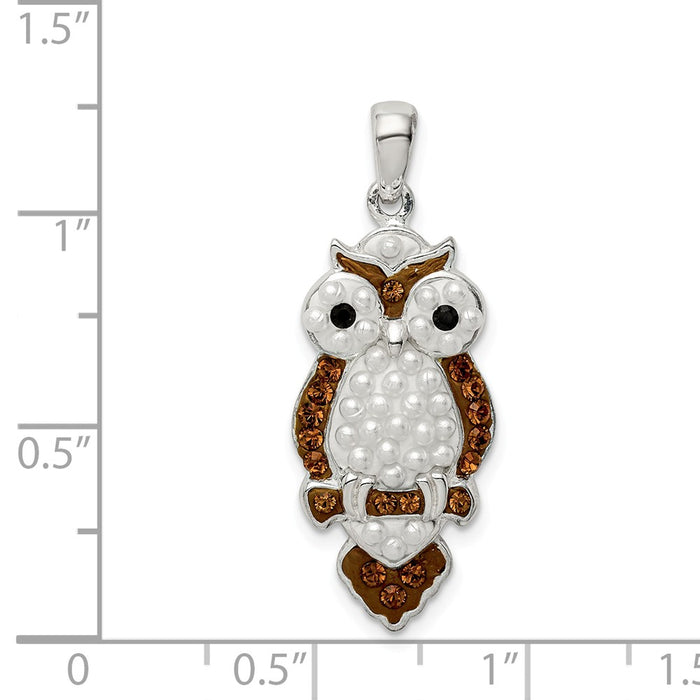 Million Charms 925 Sterling Silver Imitation Pearl & Preciosa Crystal Owl Pendant