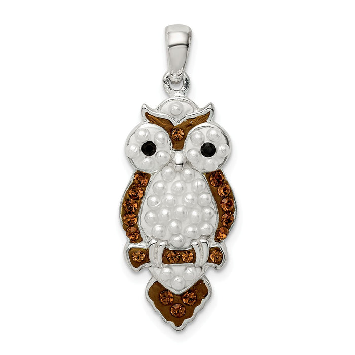 Million Charms 925 Sterling Silver Imitation Pearl & Preciosa Crystal Owl Pendant