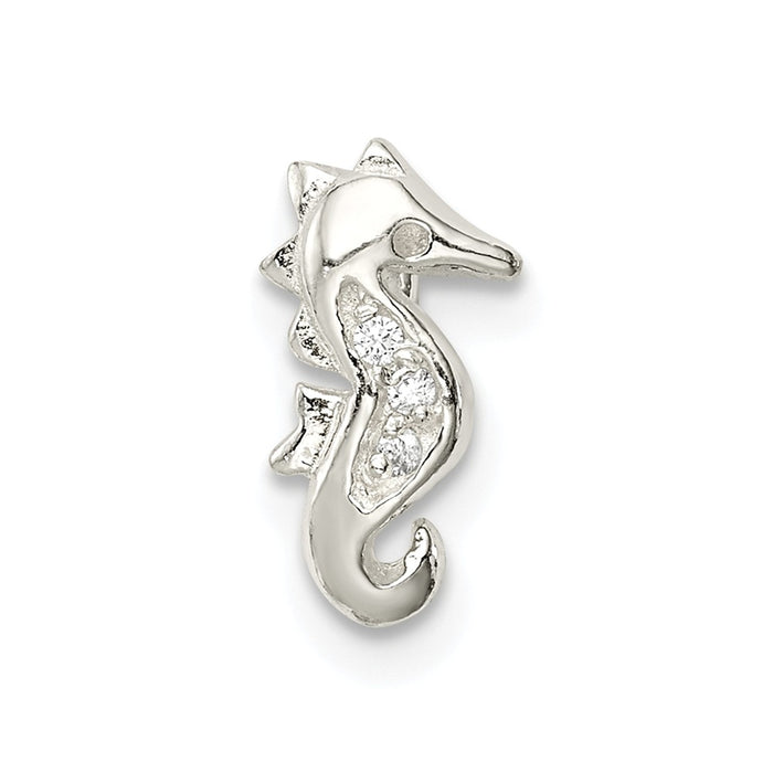Million Charms 925 Sterling Silver (Cubic Zirconia) CZ Nautical Seahorse Chain Slide