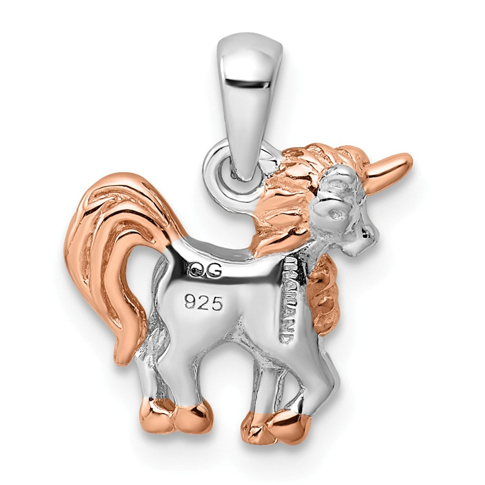 Million Charms 925 Sterling Silver Rhodium-Plated Rose Gold-Plated 3D Unicorn Pendant