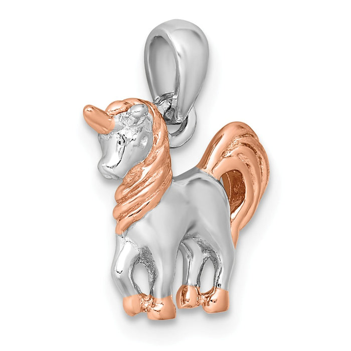 Million Charms 925 Sterling Silver Rhodium-Plated Rose Gold-Plated 3D Unicorn Pendant