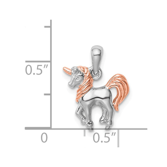Million Charms 925 Sterling Silver Rhodium-Plated Rose Gold-Plated 3D Unicorn Pendant