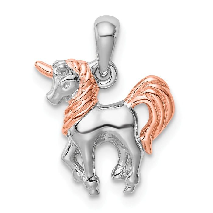 Million Charms 925 Sterling Silver Rhodium-Plated Rose Gold-Plated 3D Unicorn Pendant