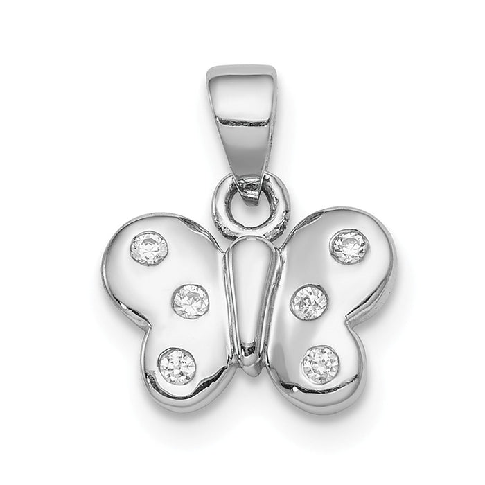 Million Charms 925 Sterling Silver Rhodium-Plated Childs (Cubic Zirconia) CZ Butterfly Pendant