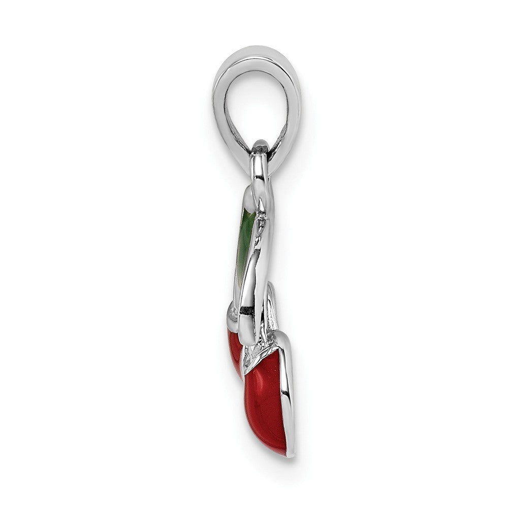 Million Charms 925 Sterling Silver Rhodium-Plated Childs Enameled Cherry Pendant