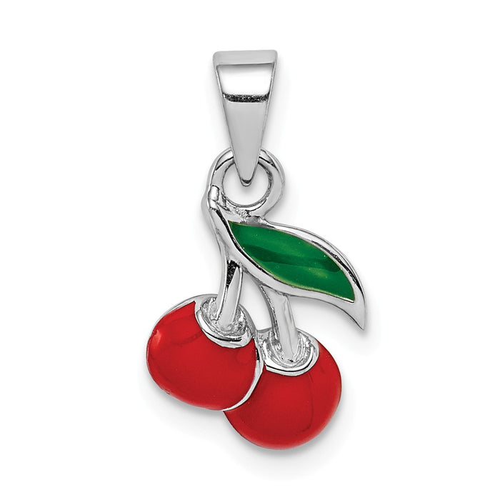Million Charms 925 Sterling Silver Rhodium-Plated Childs Enameled Cherry Pendant