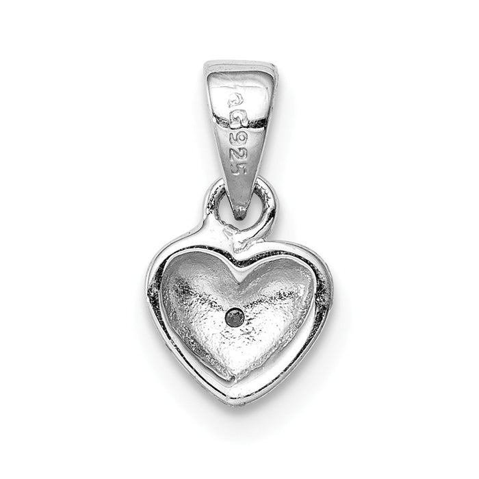 Million Charms 925 Sterling Silver Rhodium-Plated Childs Brushed Heart (Cubic Zirconia) CZ Pendant