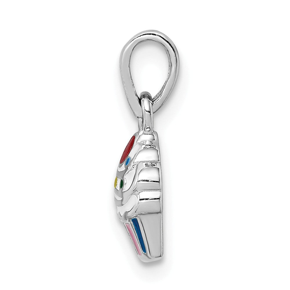 Million Charms 925 Sterling Silver Rhodium-Plated Childs Enameled Cupcake Pendant