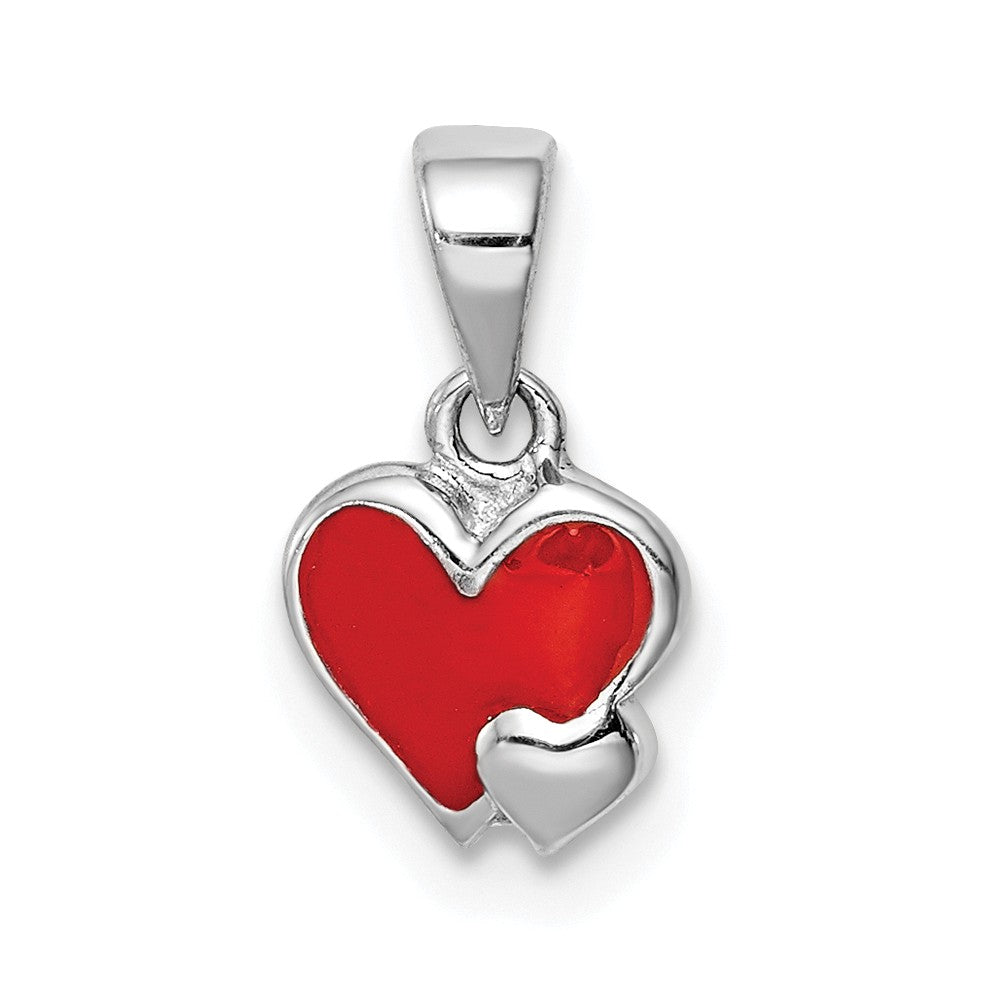 Million Charms 925 Sterling Silver Rhodium-Plated Childs Enameled Red Heart Pendant