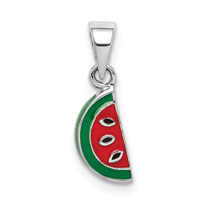 Million Charms 925 Sterling Silver Rhodium-Plated Childs Enameled Watermelon Pendant