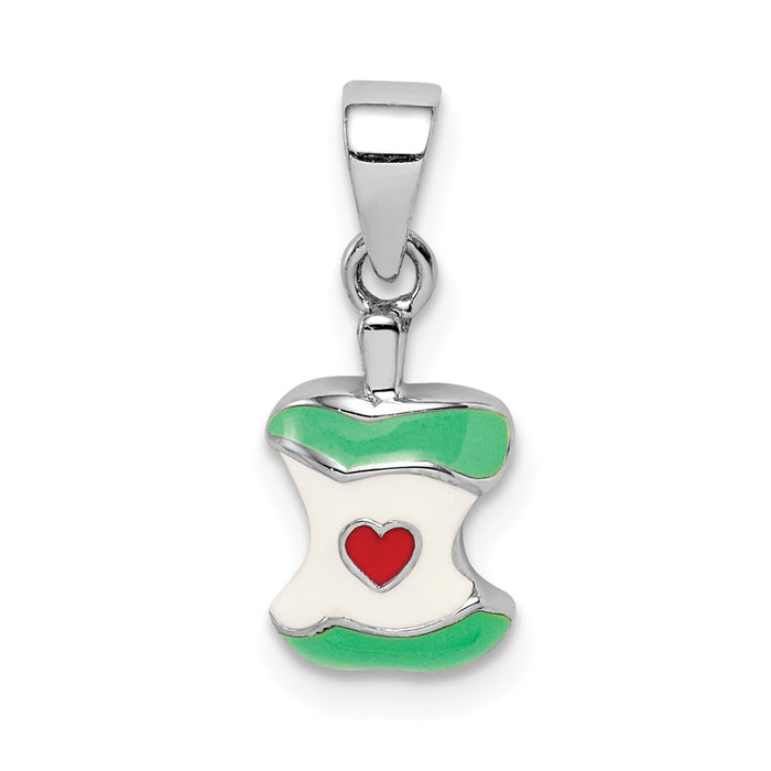 Million Charms 925 Sterling Silver Rhodium-Plated Childs Enameled Apple Core Pendant