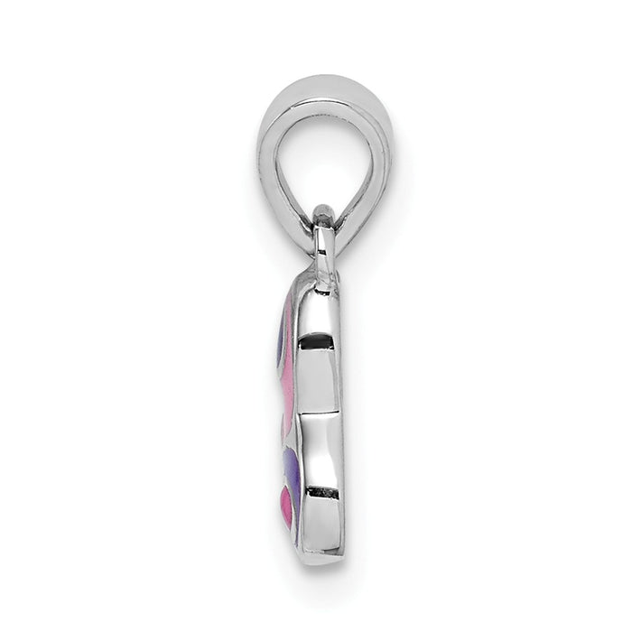 Million Charms 925 Sterling Silver Rhodium-Plated Childs Enameled Pink/Purple Heart Pendant
