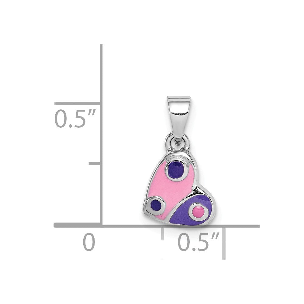 Million Charms 925 Sterling Silver Rhodium-Plated Childs Enameled Pink/Purple Heart Pendant