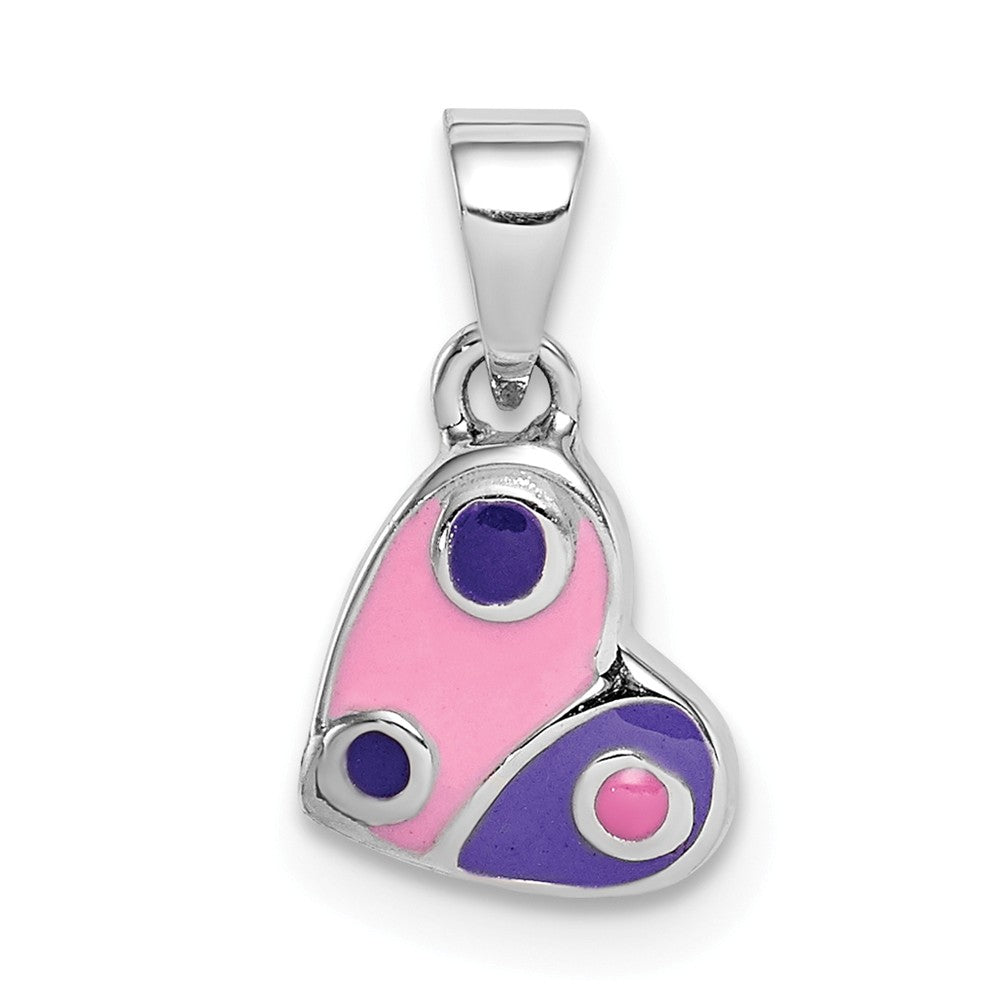 Million Charms 925 Sterling Silver Rhodium-Plated Childs Enameled Pink/Purple Heart Pendant