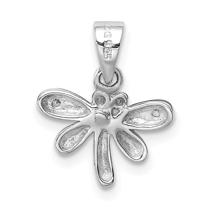 Million Charms 925 Sterling Silver Rhodium-Plated Childs (Cubic Zirconia) CZ Dragonfly Pendant
