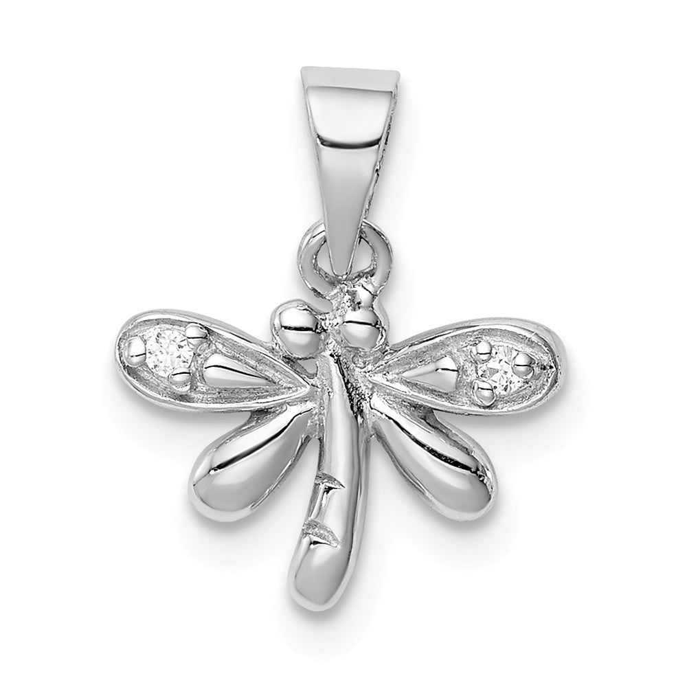 Million Charms 925 Sterling Silver Rhodium-Plated Childs (Cubic Zirconia) CZ Dragonfly Pendant