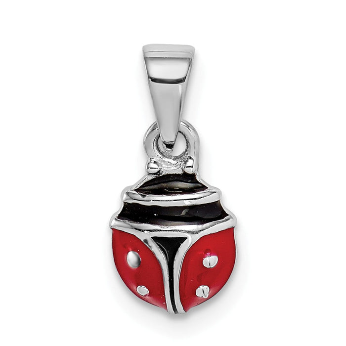 Million Charms 925 Sterling Silver Rhodium-Plated Childs Enameled Lady Bug Pendant