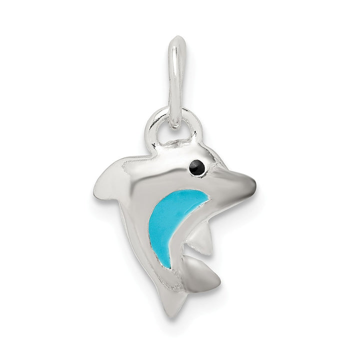 Million Charms 925 Sterling Silver Enamel Polished Dolphin Pendant