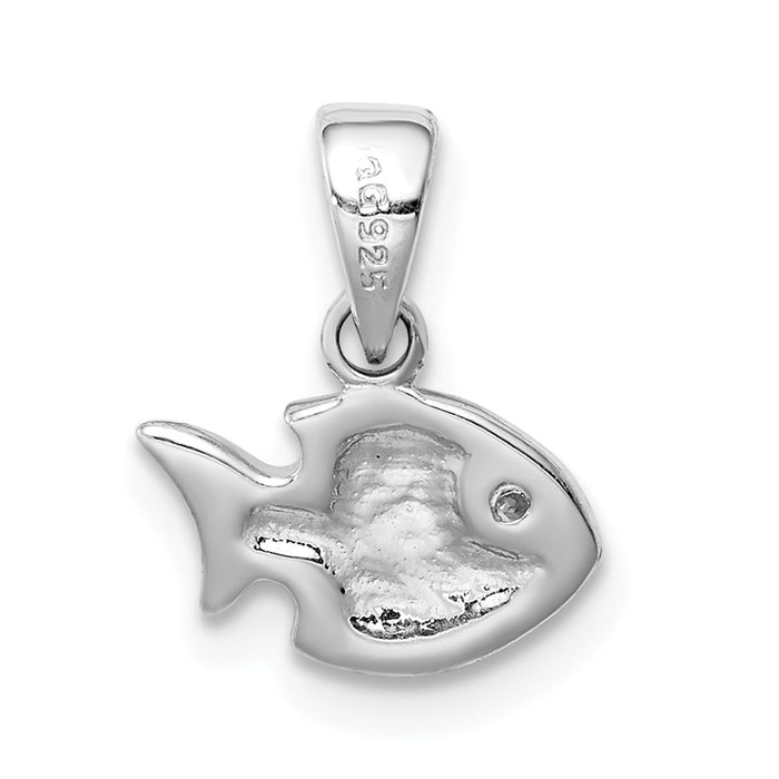 Million Charms 925 Sterling Silver Rhodium-Plated Childs Brushed (Cubic Zirconia) CZ Fish Pendant