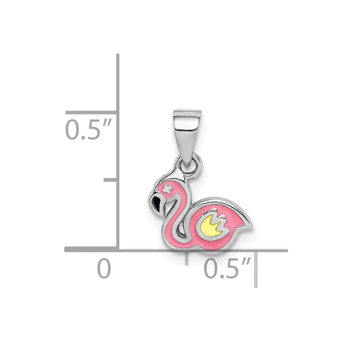 Million Charms 925 Sterling Silver Rhodium-Plated Childs Enameled Flamingo Pendant