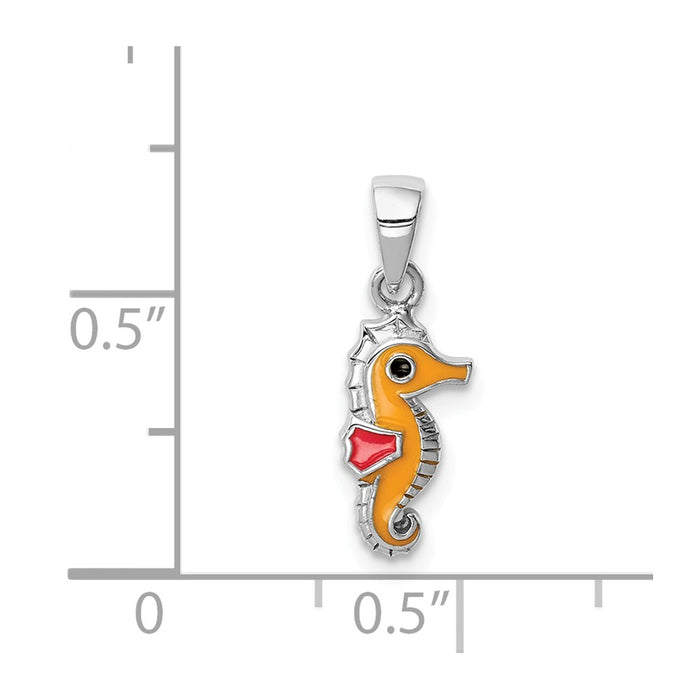 Million Charms 925 Sterling Silver Rhodium-Plated Childs Enameled Nautical Seahorse Pendant