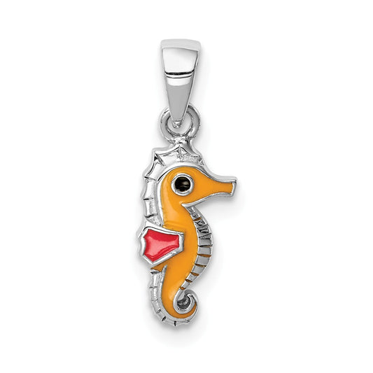 Million Charms 925 Sterling Silver Rhodium-Plated Childs Enameled Nautical Seahorse Pendant