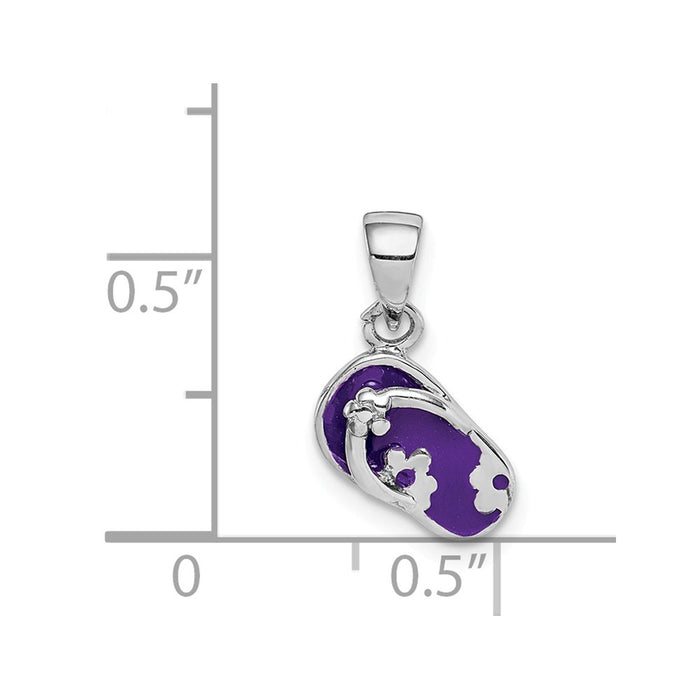 Million Charms 925 Sterling Silver Rhodium-Plated Childs Enameled Purple Flip Flop Pendant