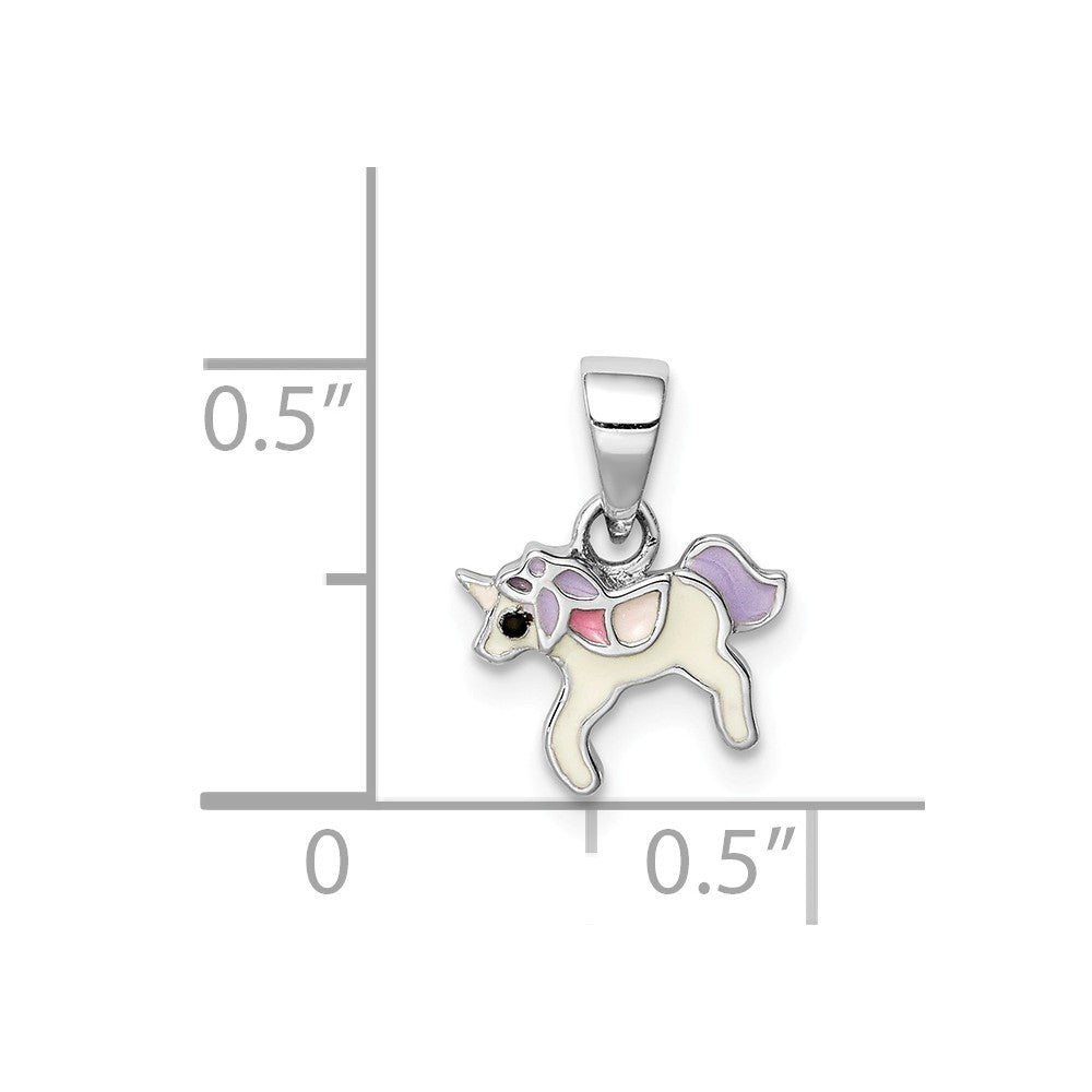 Million Charms 925 Sterling Silver Rhodium-Plated Childs Enameled Unicorn Pendant