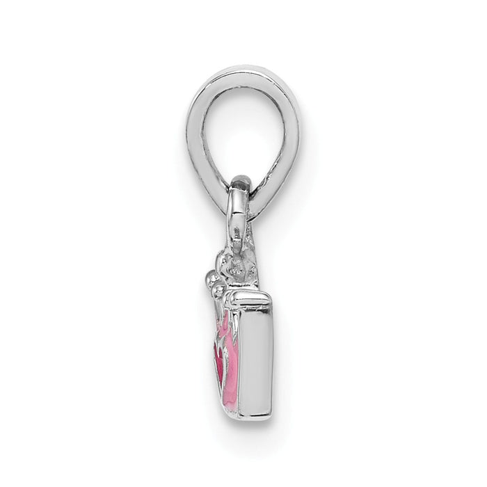 Million Charms 925 Sterling Silver Rhodium-Plated Childs Enameled Pink Crown Pendant