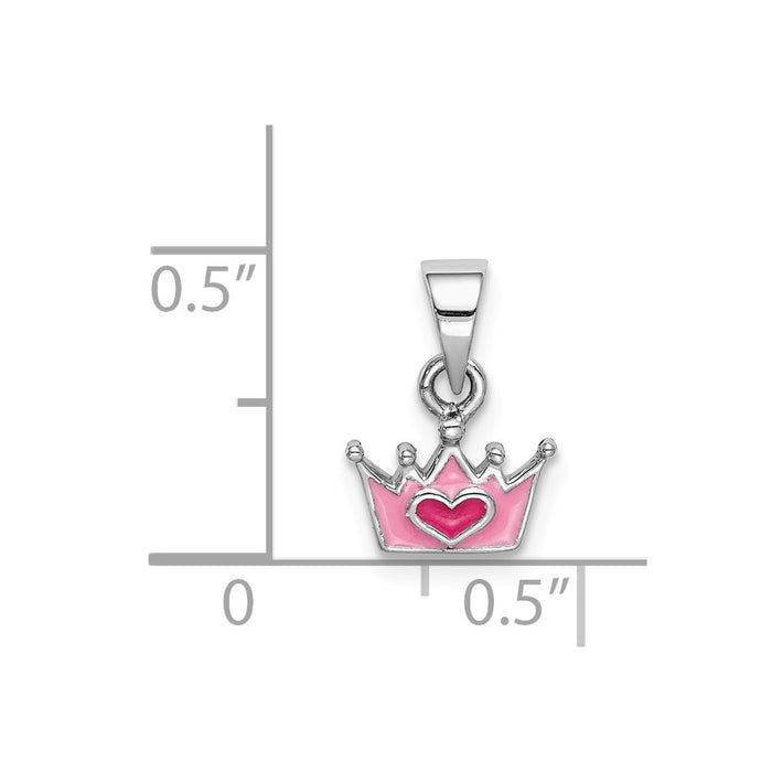 Million Charms 925 Sterling Silver Rhodium-Plated Childs Enameled Pink Crown Pendant