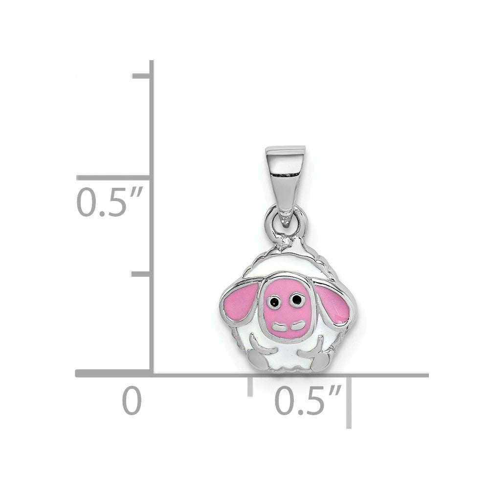 Million Charms 925 Sterling Silver Rhodium-Plated Childs Enameled Lamb Pendant