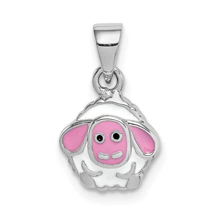 Million Charms 925 Sterling Silver Rhodium-Plated Childs Enameled Lamb Pendant
