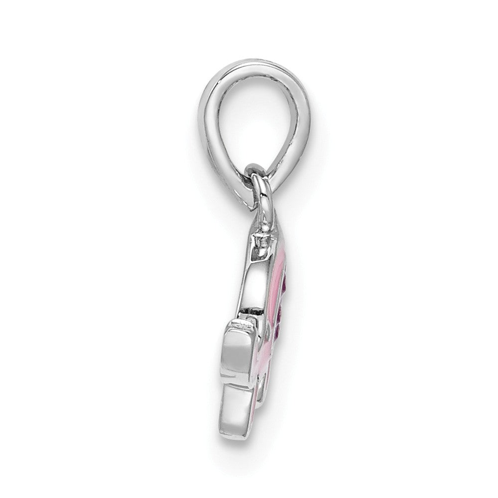Million Charms 925 Sterling Silver Rhodium-Plated Childs Enameled Pink Elephant Pendant