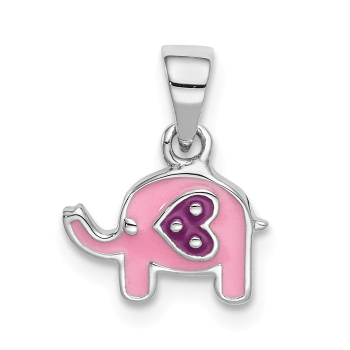 Million Charms 925 Sterling Silver Rhodium-Plated Childs Enameled Pink Elephant Pendant