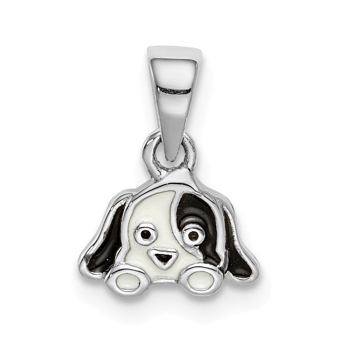 Million Charms 925 Sterling Silver Rhodium-Plated Childs Enameled Puppy Pendant