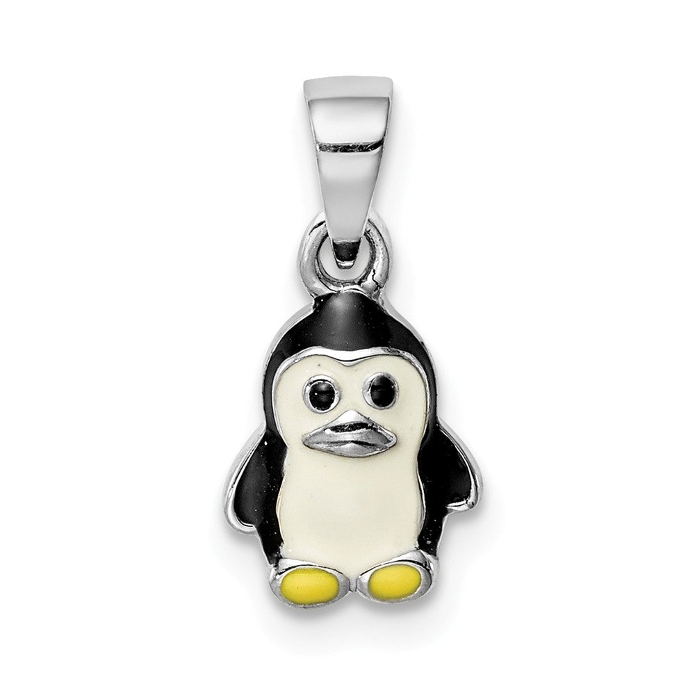 Million Charms 925 Sterling Silver Rhodium-Plated Childs Enameled Penguin Pendant