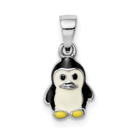 Million Charms 925 Sterling Silver Rhodium-Plated Childs Enameled Penguin Pendant