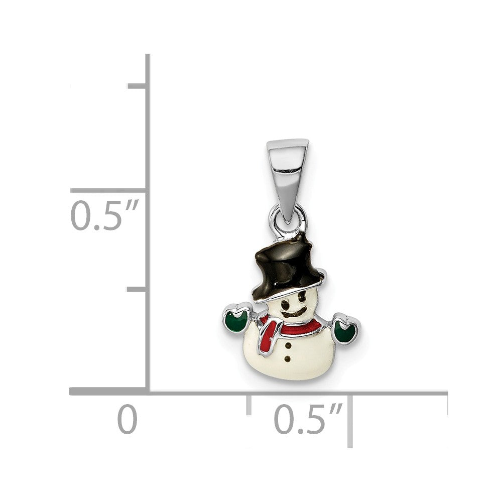 Million Charms 925 Sterling Silver Rhodium-Plated Childs Enameled Snowman Pendant