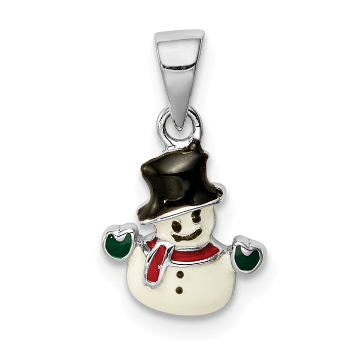 Million Charms 925 Sterling Silver Rhodium-Plated Childs Enameled Snowman Pendant