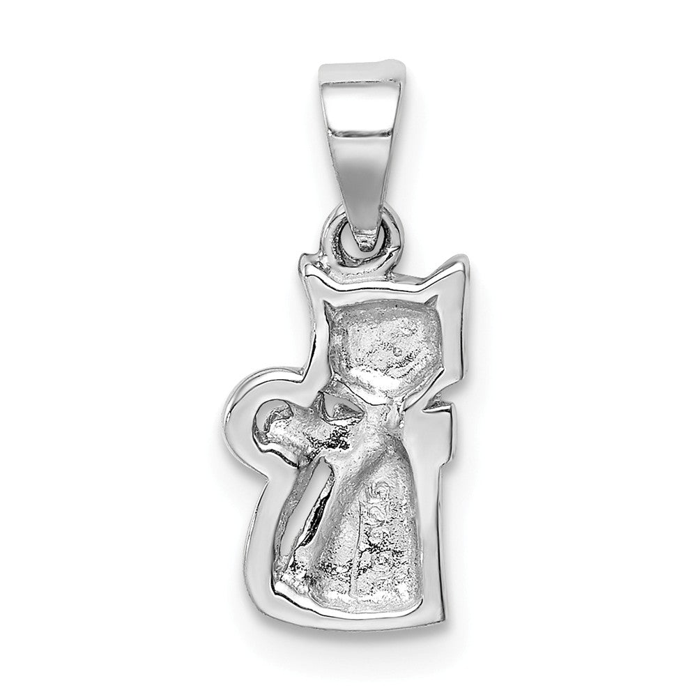 Million Charms 925 Sterling Silver Rhodium-Plated Childs Enameled White Cat Pendant