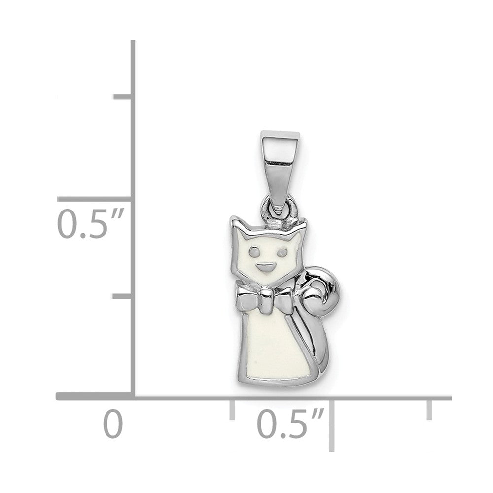 Million Charms 925 Sterling Silver Rhodium-Plated Childs Enameled White Cat Pendant