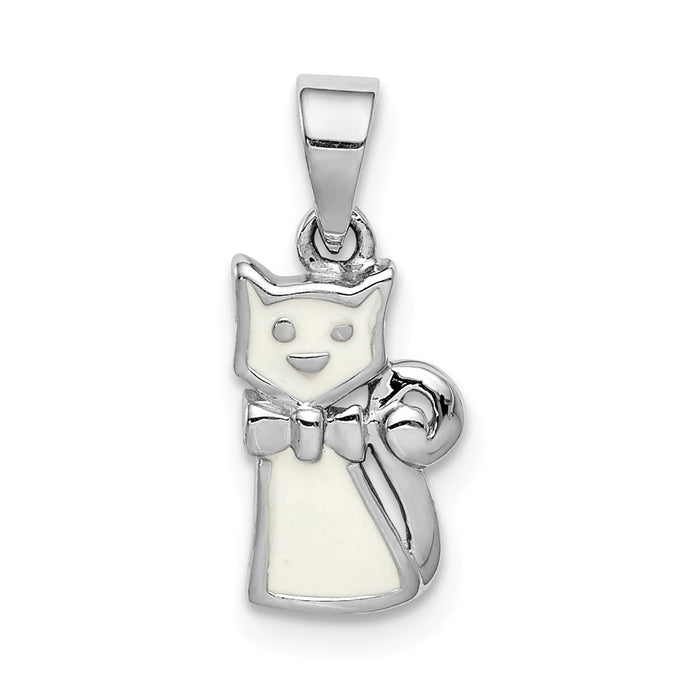 Million Charms 925 Sterling Silver Rhodium-Plated Childs Enameled White Cat Pendant