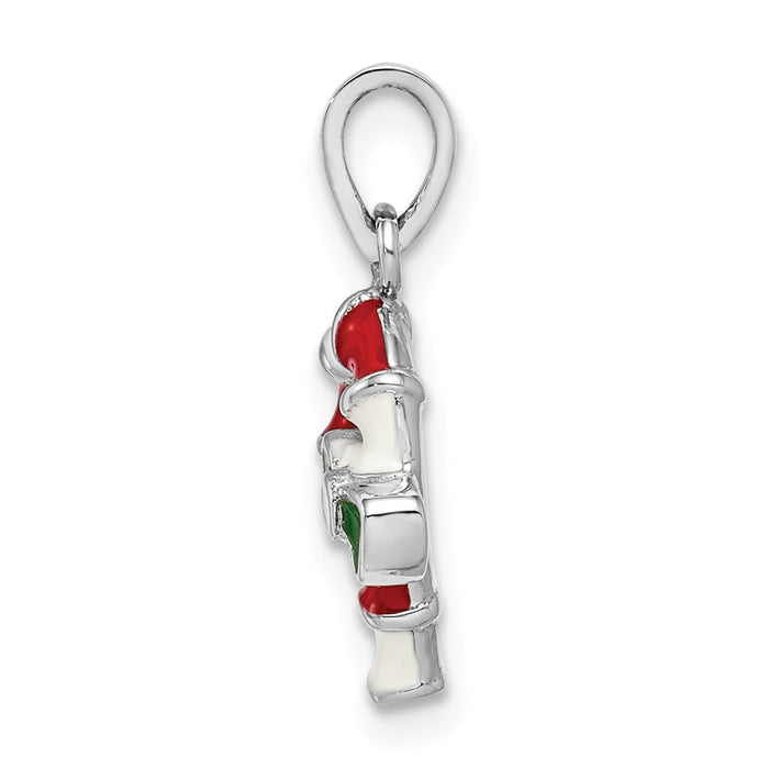 Million Charms 925 Sterling Silver Rhodium-Plated Childs Enameled Candy Cane Pendant