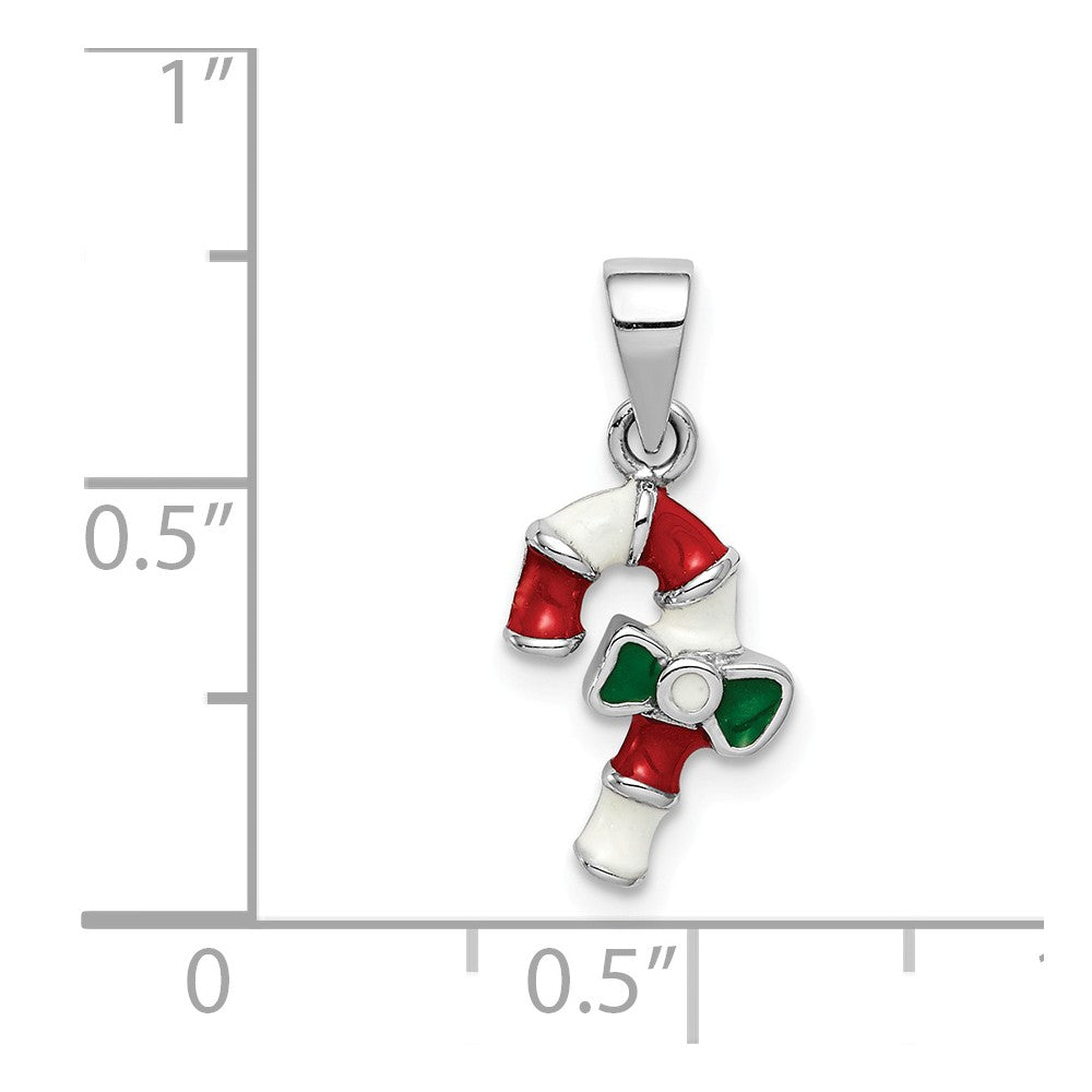 Million Charms 925 Sterling Silver Rhodium-Plated Childs Enameled Candy Cane Pendant