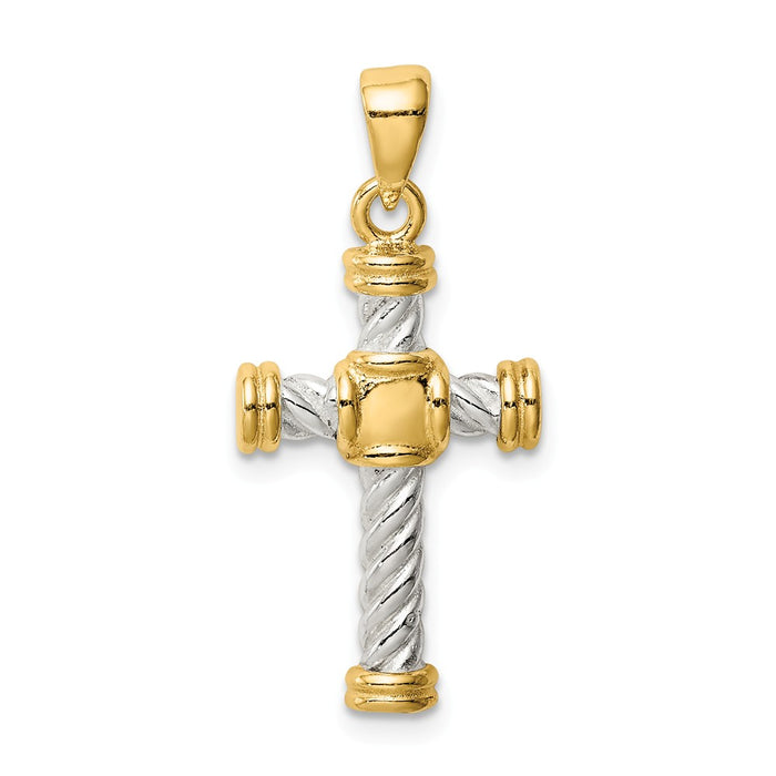 Million Charms 925 Sterling Silver & Gold Themed Tone Twisted Relgious Cross Pendant